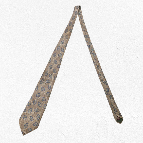 80s Vintage Chaps Ralph Lauren Geometric Brown Blue Made in USA Silk Neck Tie - Picture 2 of 6